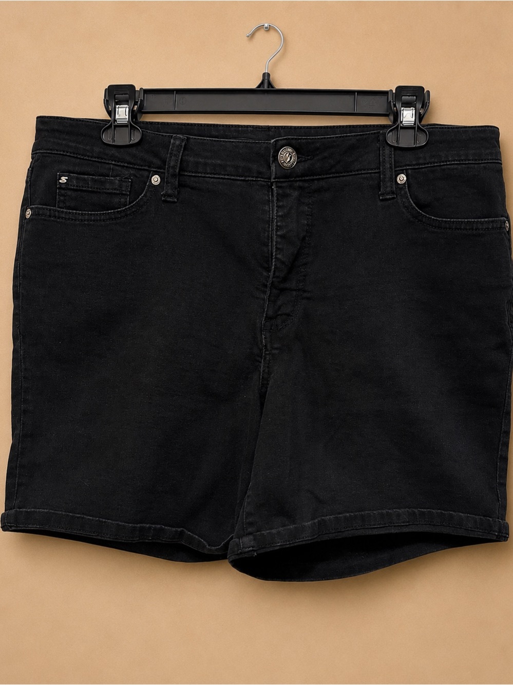 Seven7 Black Denim Shorts with Frayed Waistband Detail